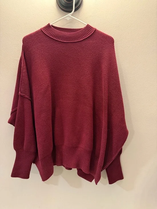 Free People Ottoman Slouchy Tunic Ribbed Mock Neck Sweater Burgundy XS - Picture 1 of 6